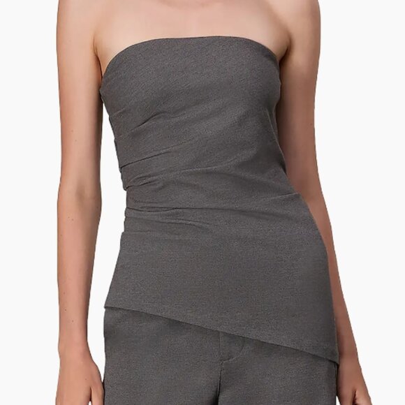 Rag & Bone Irina Asymmetric Ruched Strapless Top in Charcoal - Picture 1 of 5